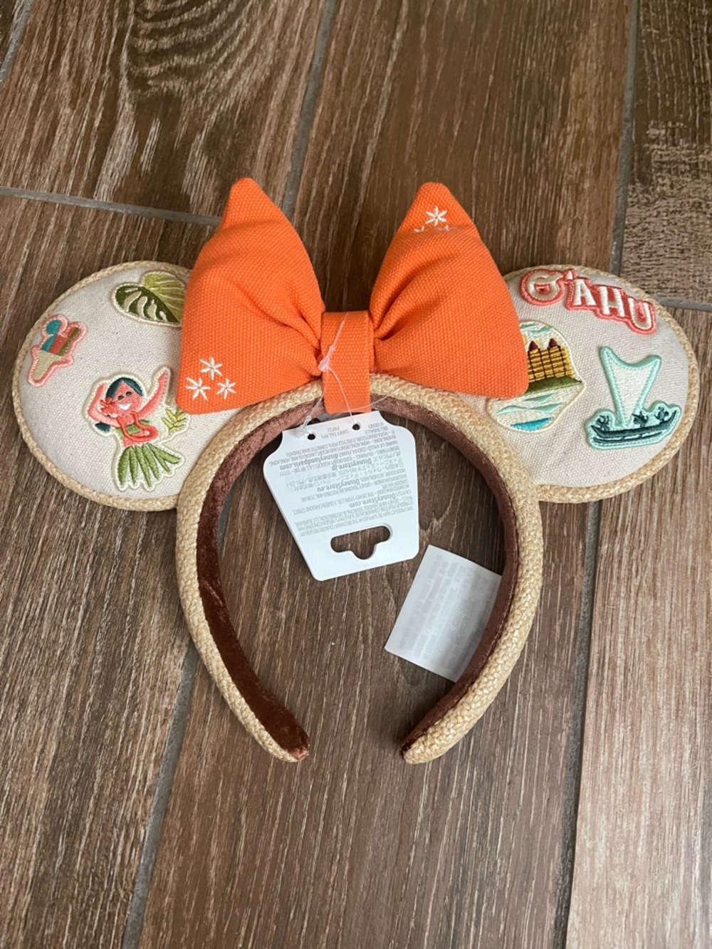 Disney new Release Ear Headband with Orange Bow and Cream Embroidered Patches